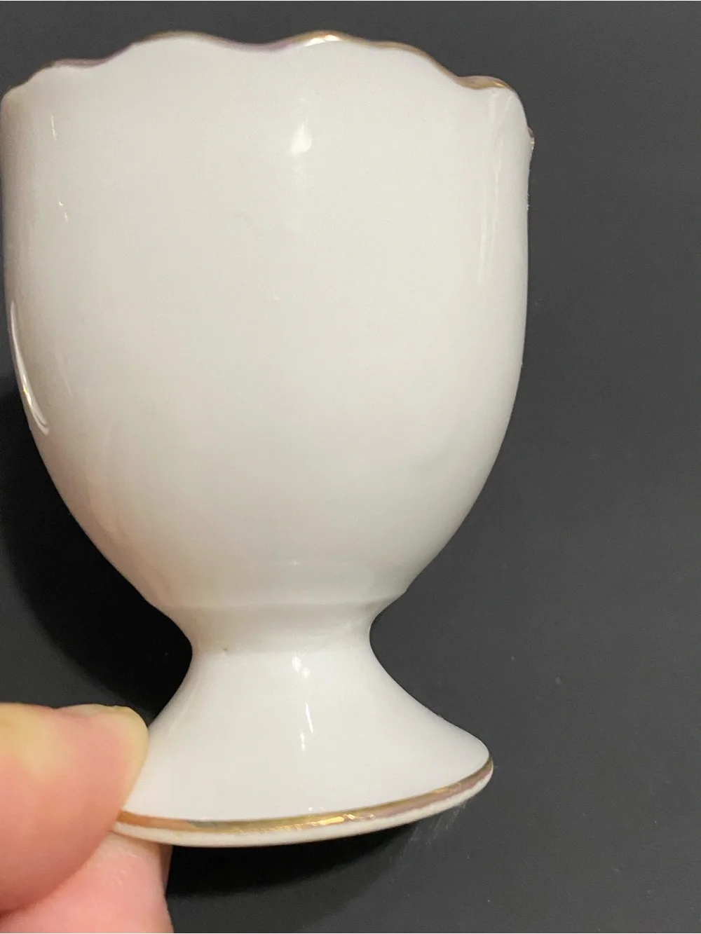 3 Vintage Egg Cups Porcelain white with Pink Roses Scalloped Gold Trim